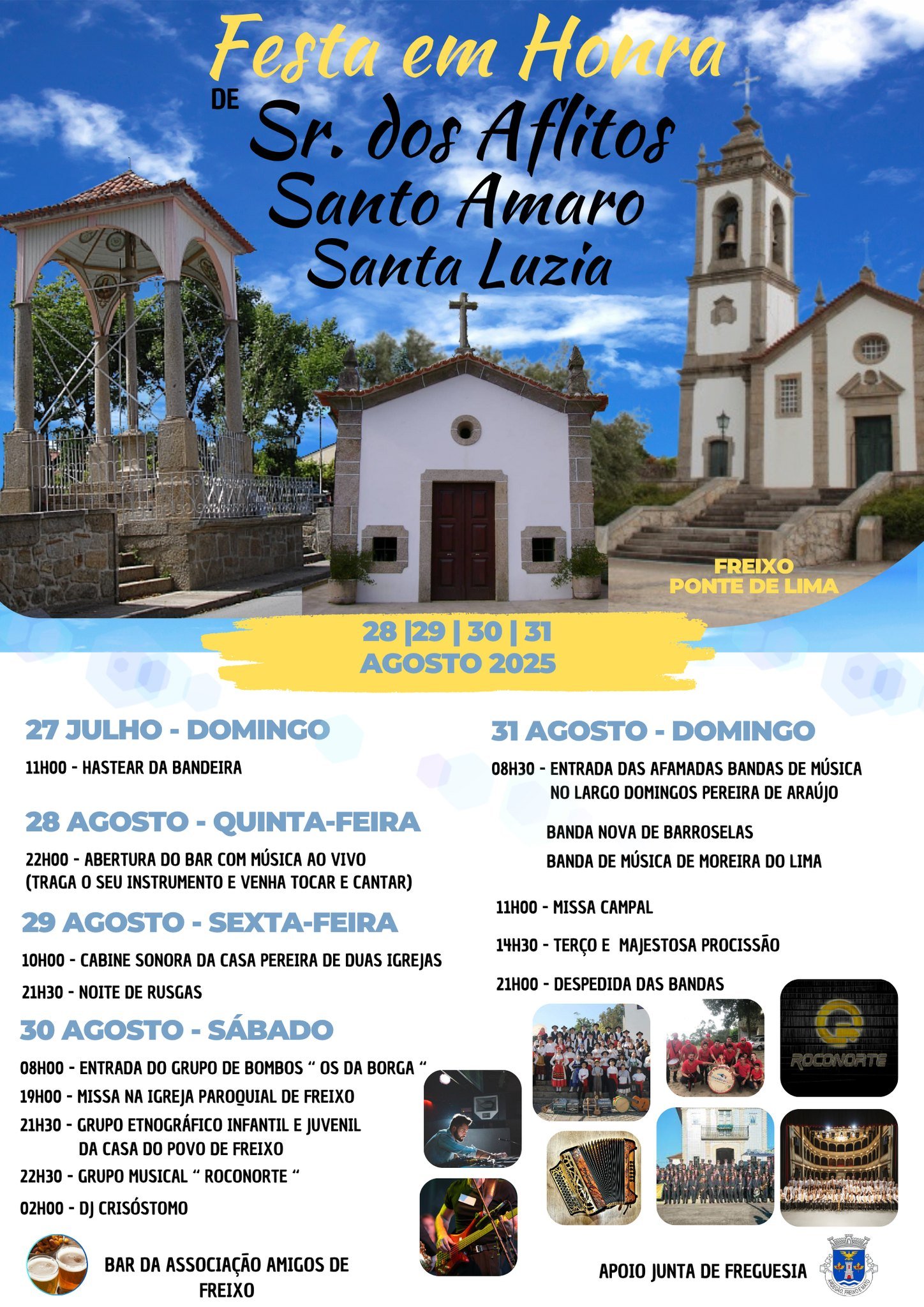 Cartaz Festa em honra do Sr. dos Aflitos, SANTO AMARO E SANTA LUZIA 2025 - Freixo