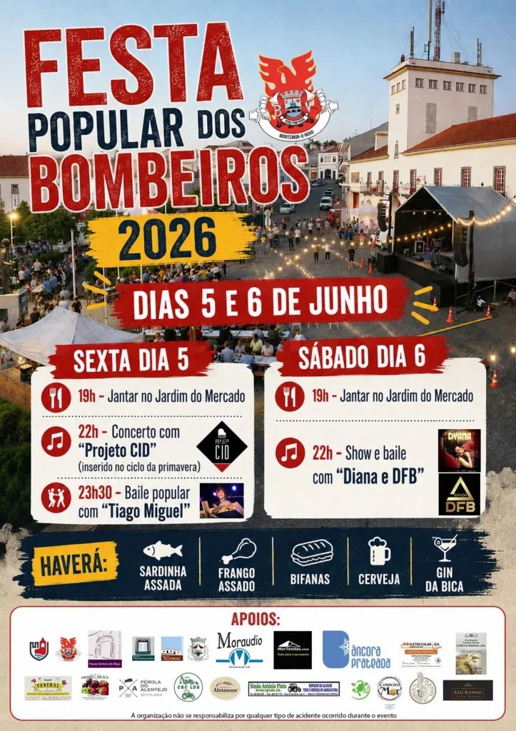Cartaz Festa Popular dos Bombeiros 2026 - Montemor-o-Novo
