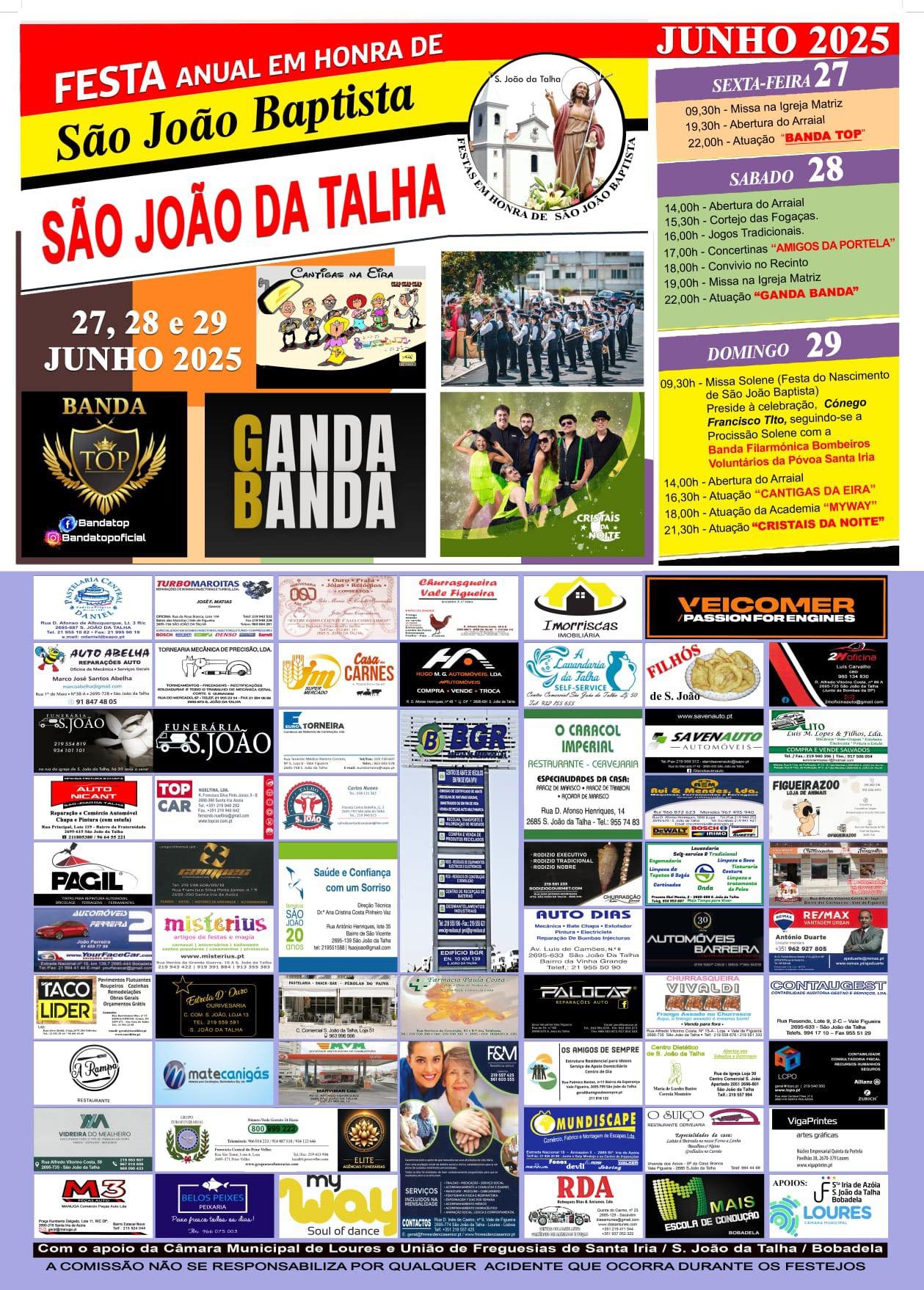 Cartaz Festa São João Batista 2025 - São João da Talha