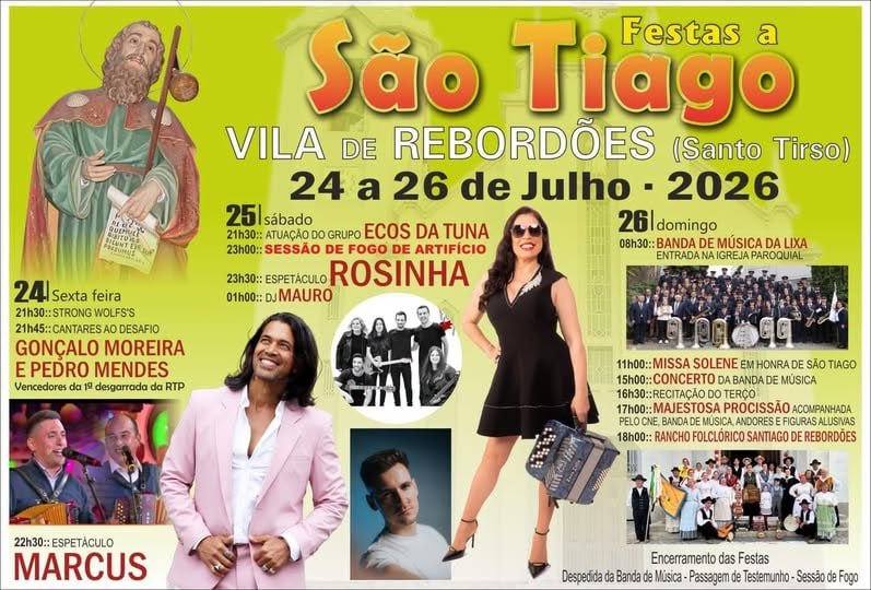 Cartaz Festas a São Tiago 2026 - Vila de Rebordões