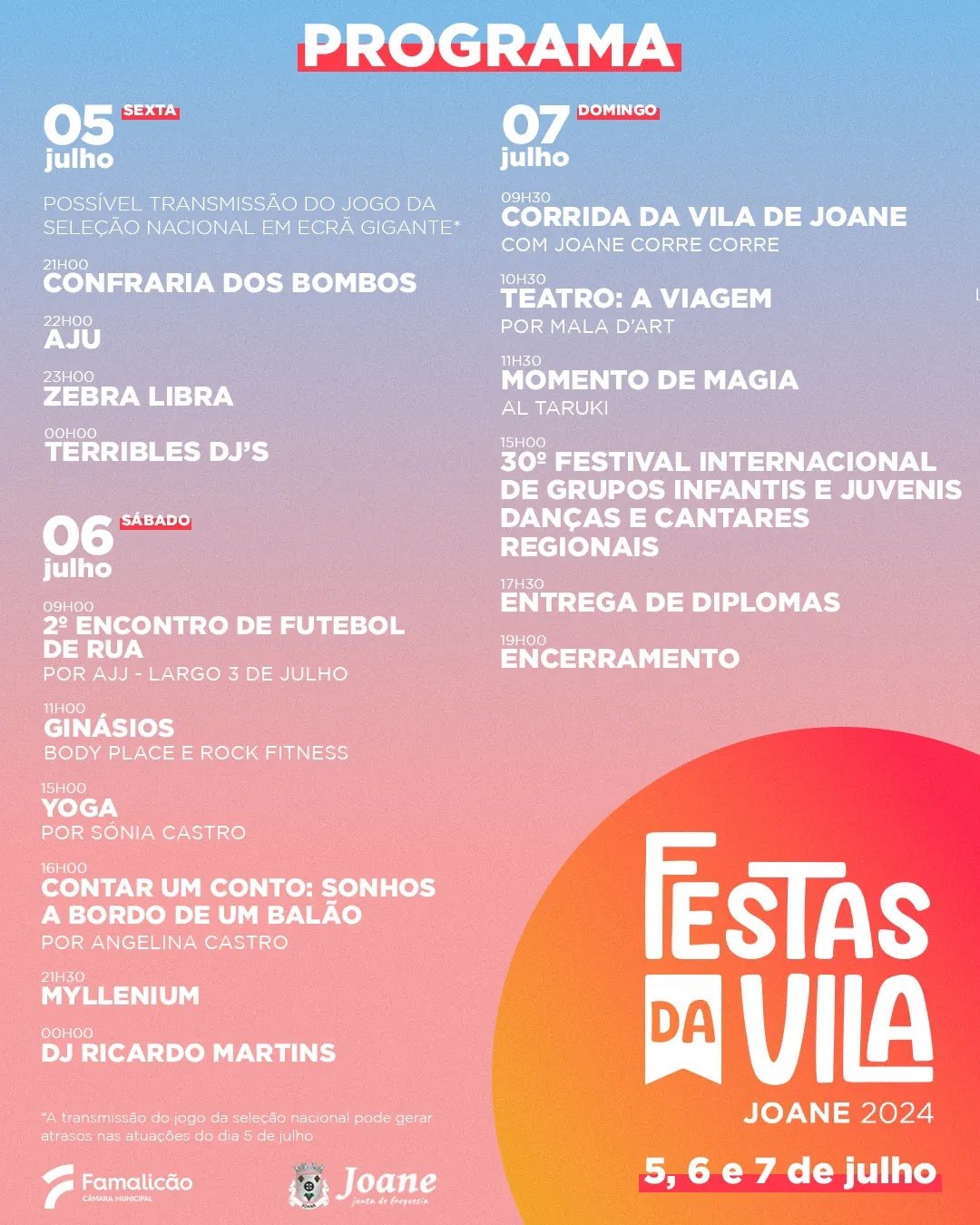 Cartaz Festas da Vila de Joane 2024 - Famalicão