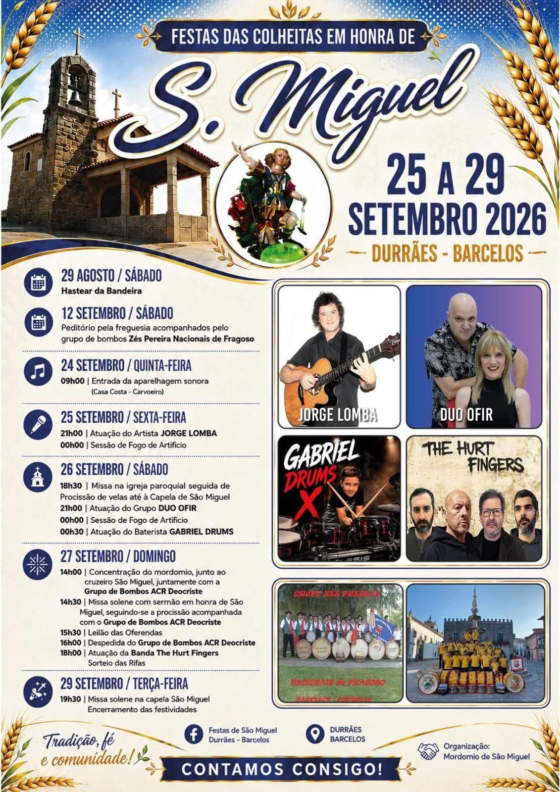 Cartaz Festas das Colheitas em honra de S. Miguel 2026 - Durrães