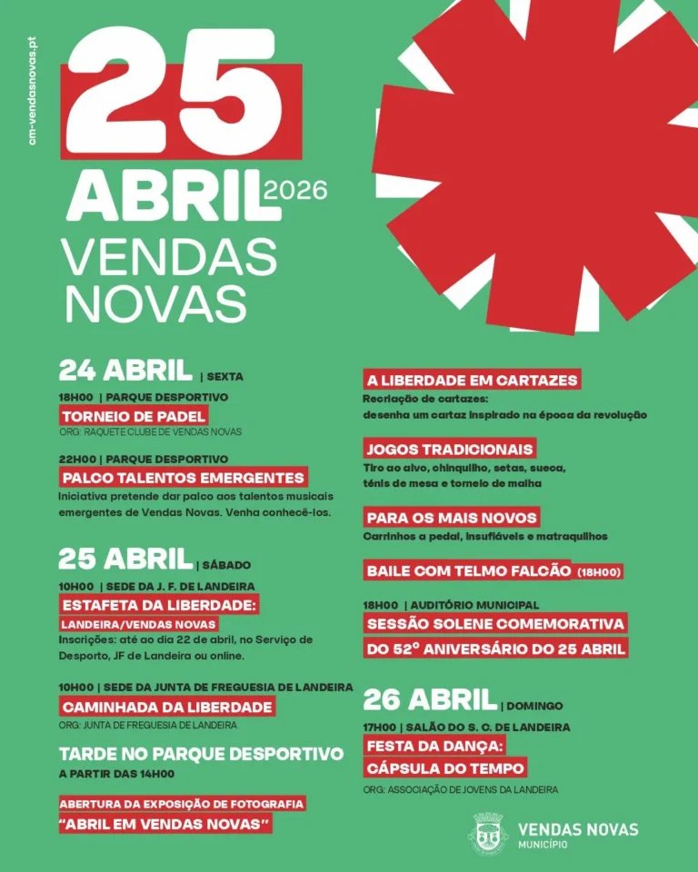 Cartaz Festas de Abril 2026 - Vendas Novas