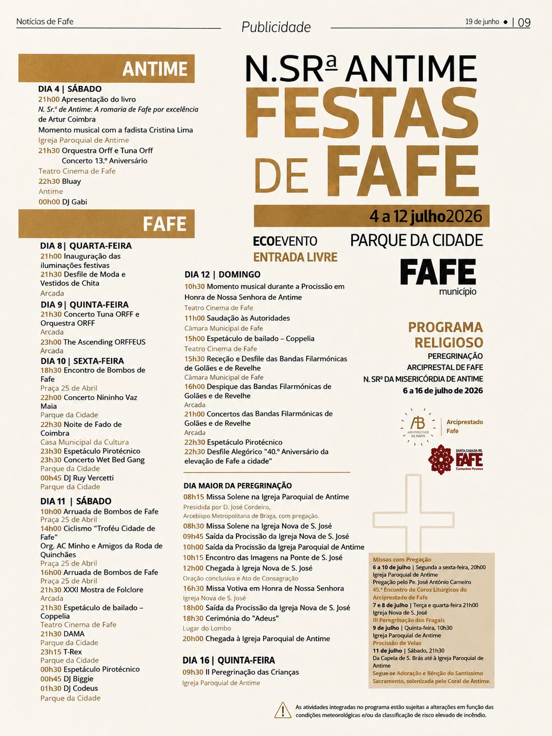 Cartaz Festas de Fafe em honra de Nossa Senhora de Antime 2026 - Fafe