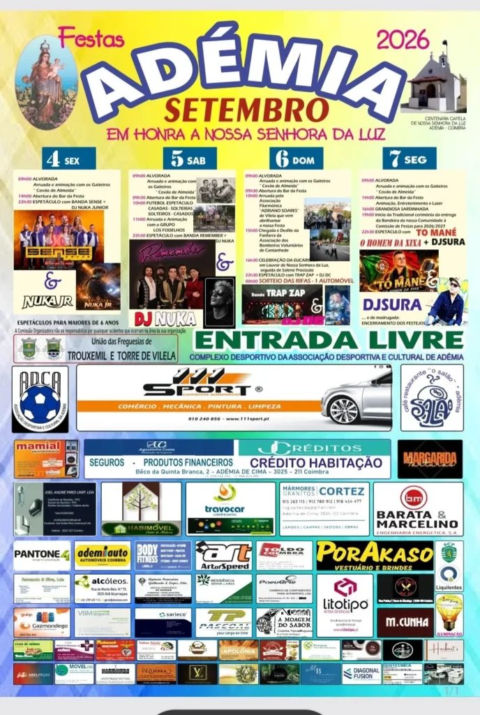 Cartaz Festas de Nossa Senhora da Luz 2026 - Adémia