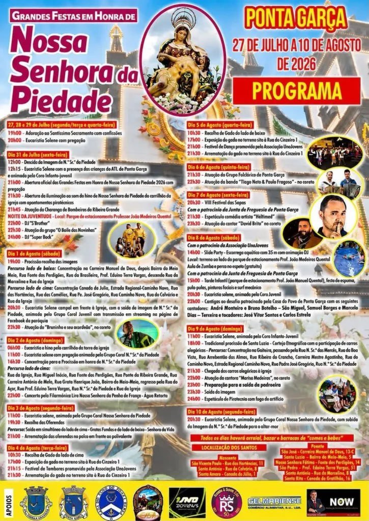 Cartaz Festas de Nossa Senhora da Piedade 2026 - Ponta Garça