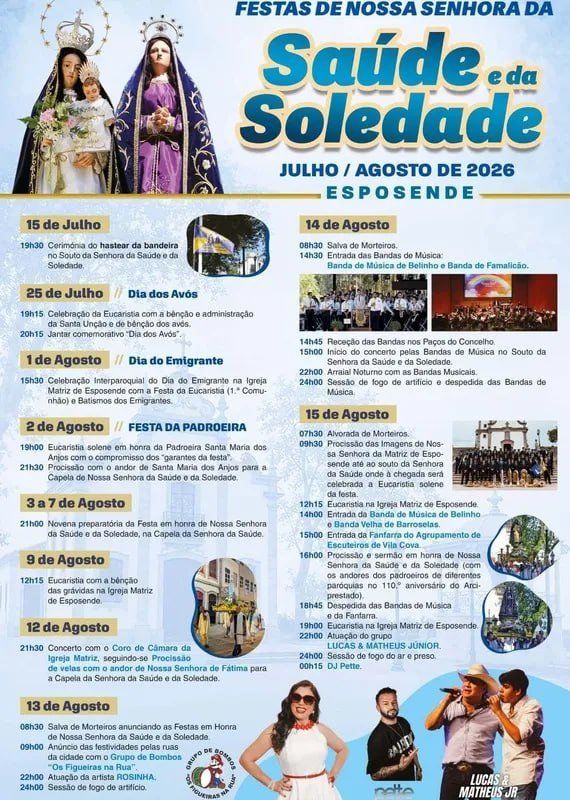 Cartaz Festas de Nossa Senhora da Saúde e da Soledade 2026 - Esposende