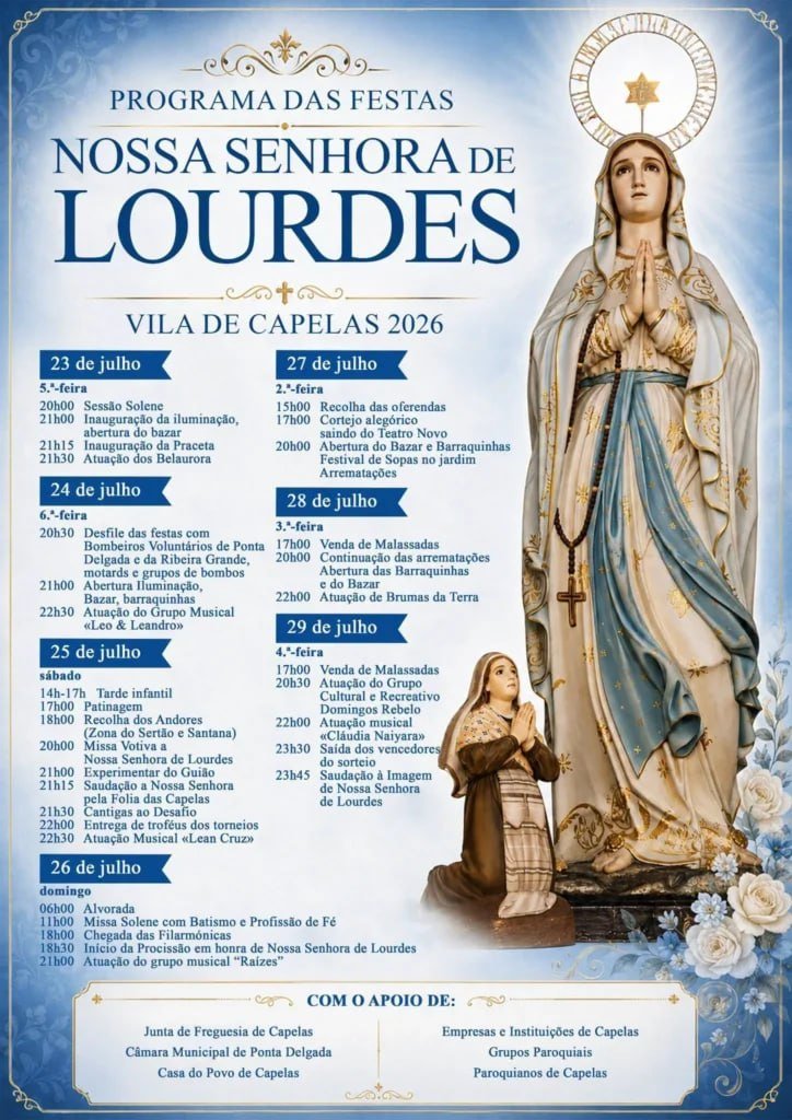 Cartaz Festas de Nossa Senhora de Lourdes 2026 - Capelas