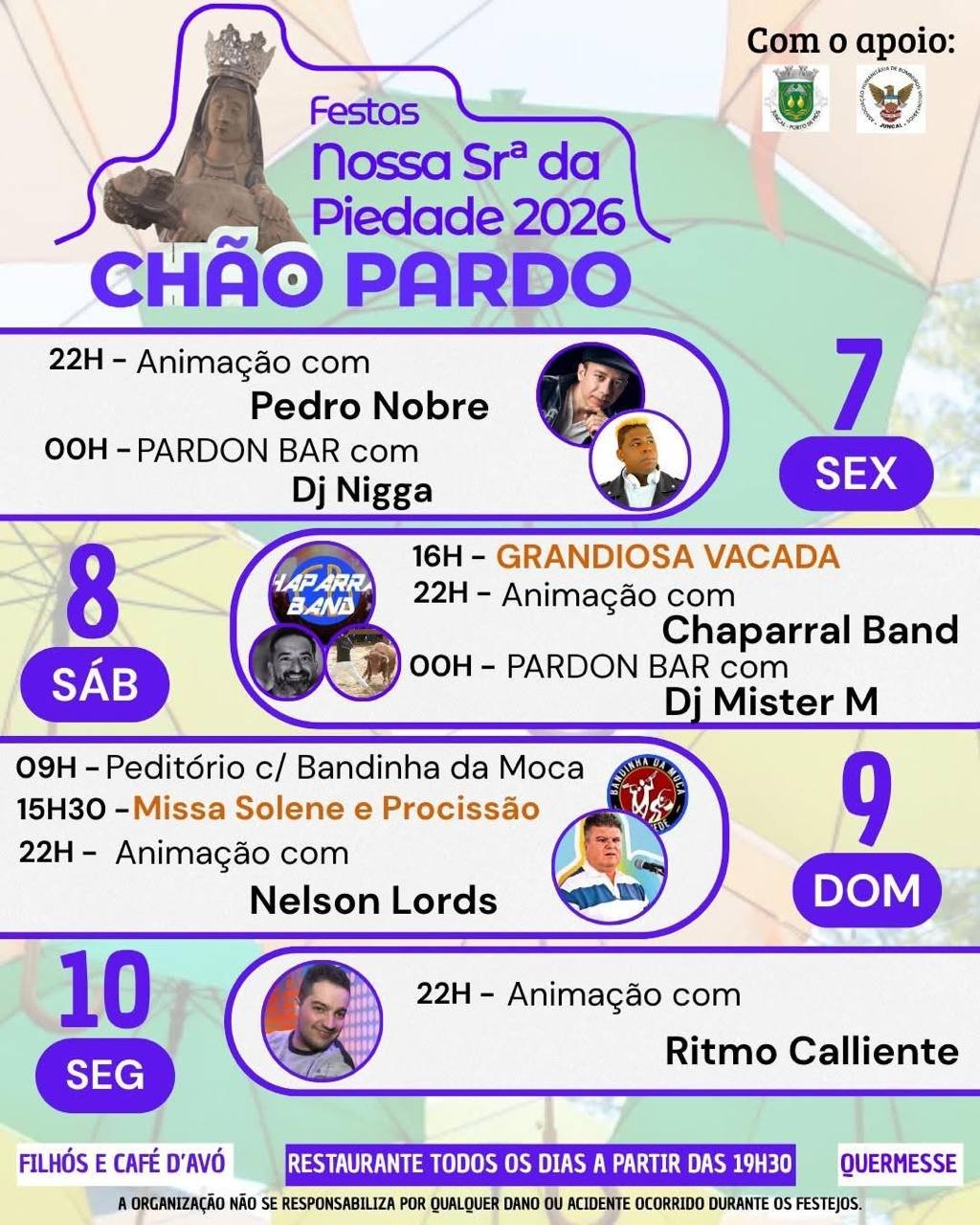 Cartaz Festas de Nossa Srª da Piedade 2026 - Chão Pardo