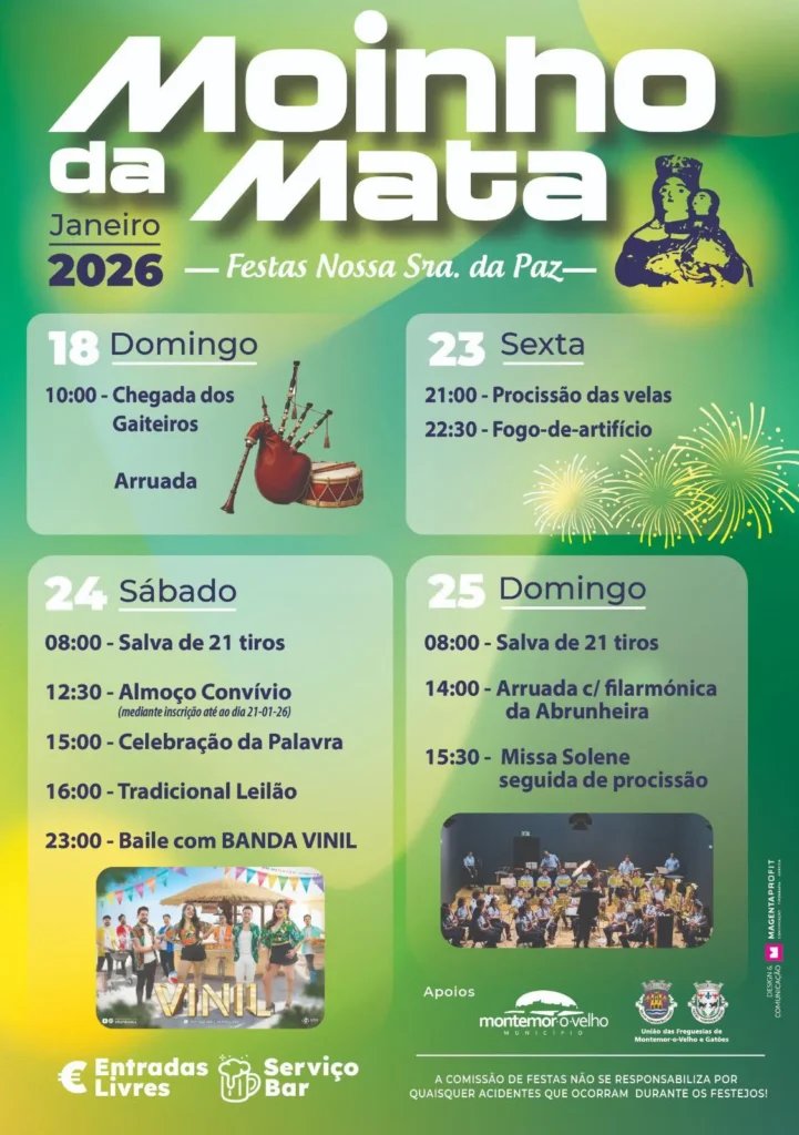 Cartaz Festas de Nossa Sra. da Paz 2026 - Moinho da Mata