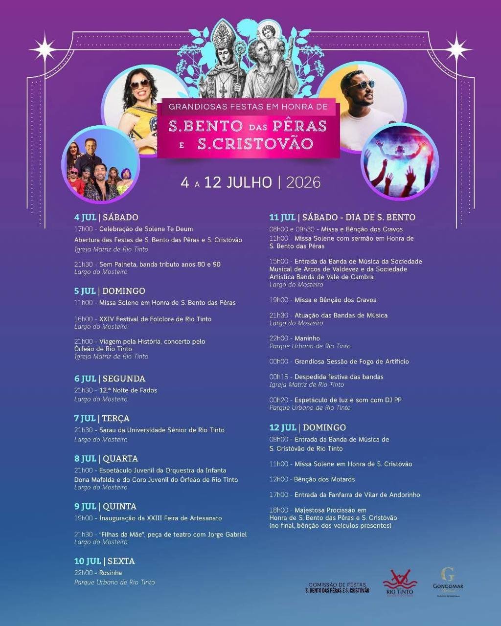 Cartaz Festas de S. Bento das Pêras e S. Cristóvão 2026 - Rio Tinto