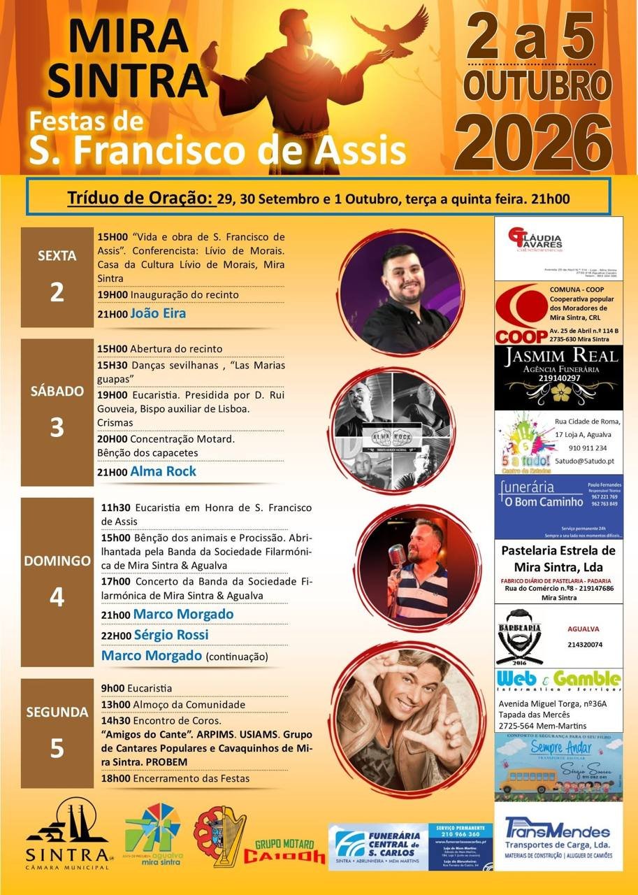 Cartaz Festas de S. Francisco de Assis 2026 - Mira Sintra