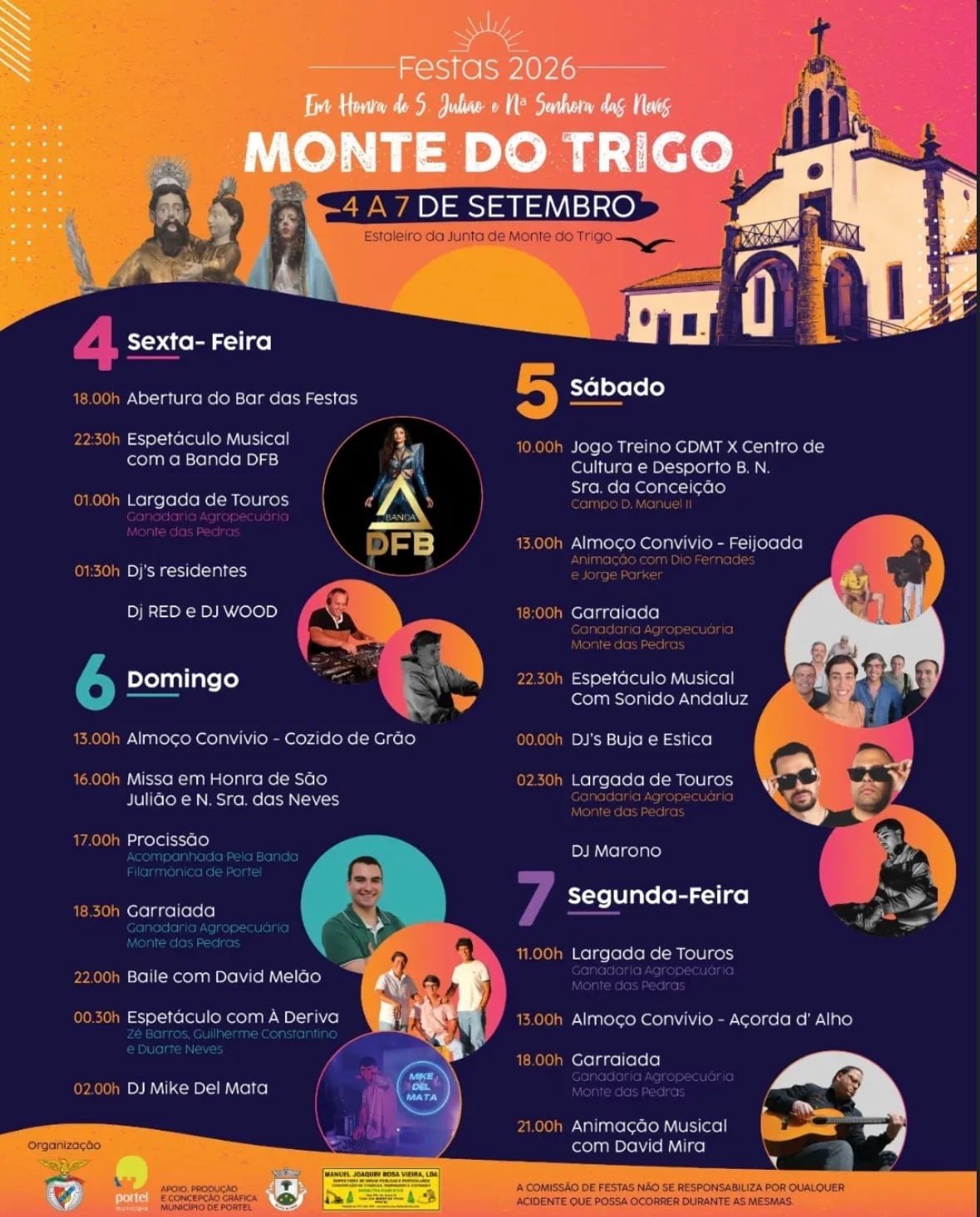 Cartaz Festas de S. Julião e Nª Senhora das Neves 2026 - Monte do Trigo