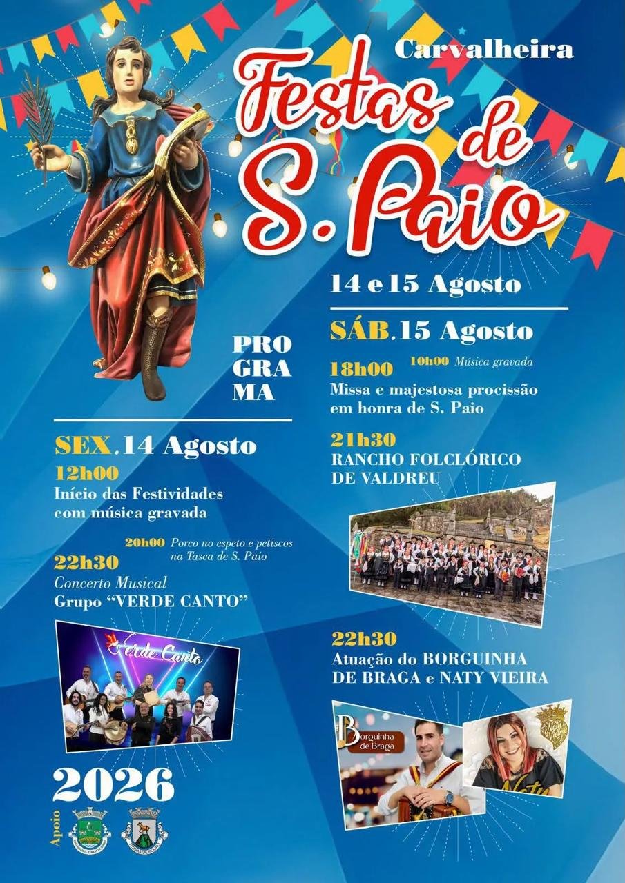 Cartaz Festas de S. Paio 2026 - Carvalheira