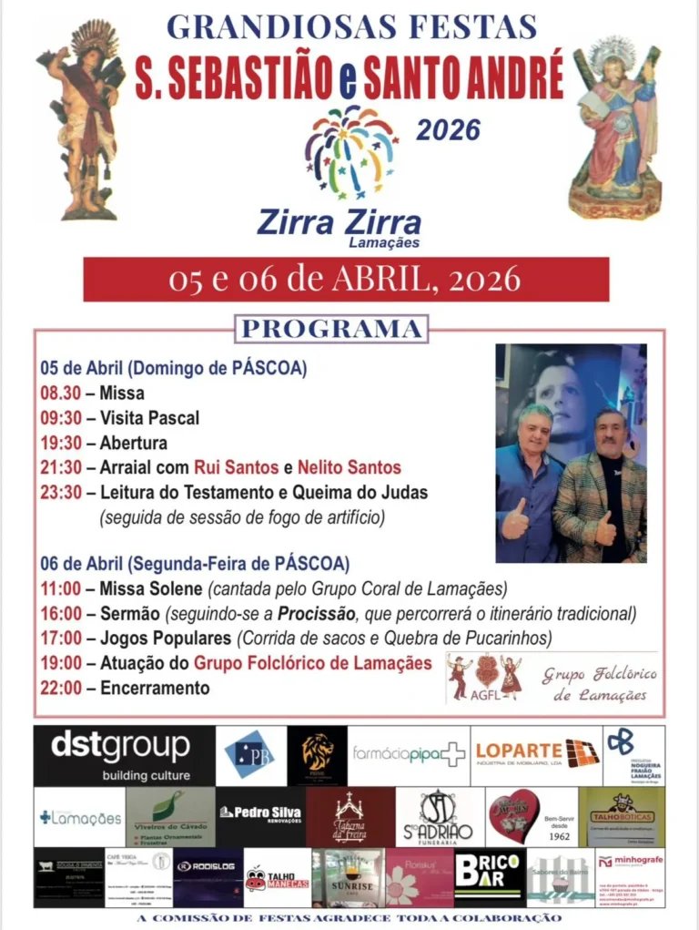 Cartaz Festas de S. Sebastião e Santo André 2026 - Lamaçães