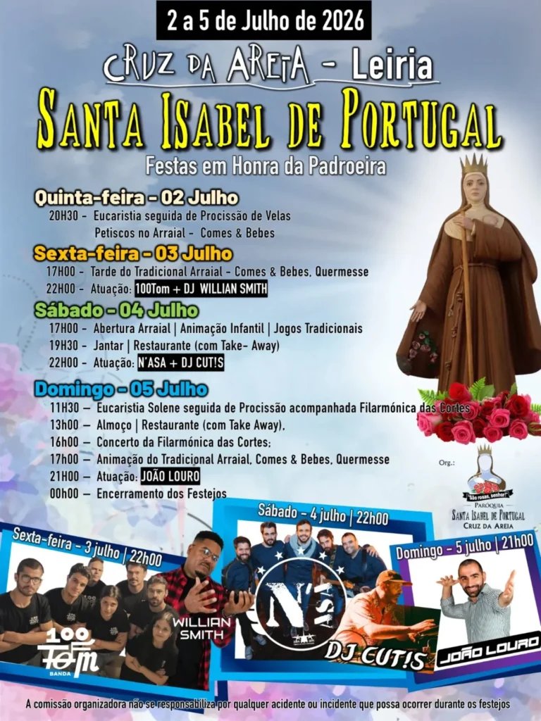 Cartaz Festas de Santa Isabel de Portugal 2026 - Cruz da Areia