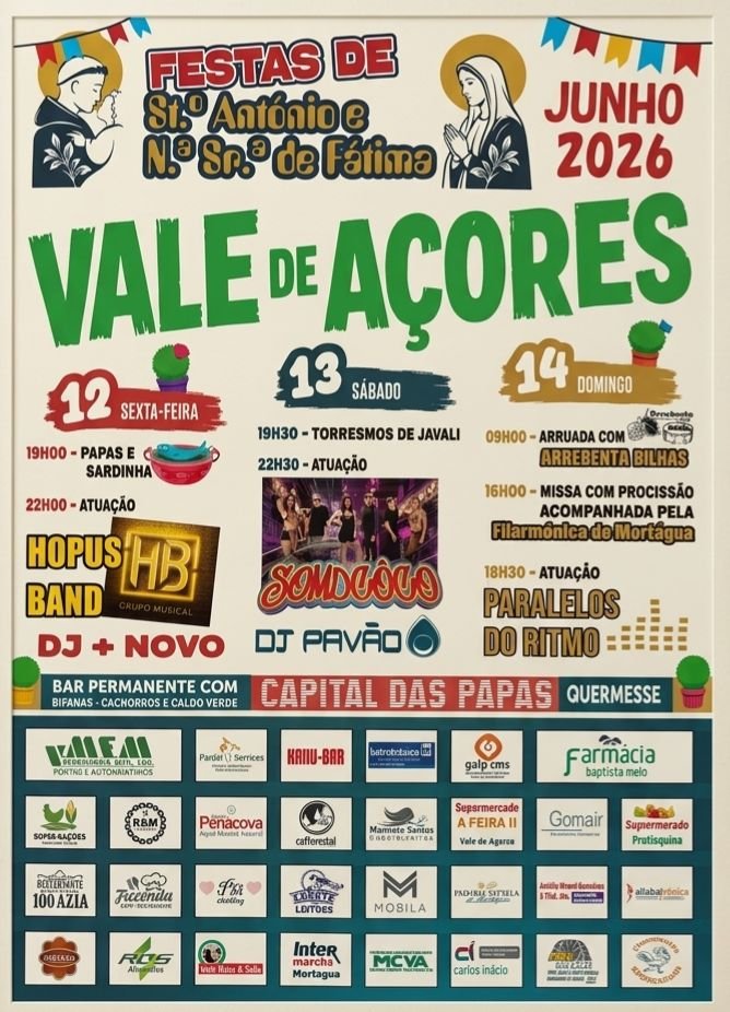 Cartaz Festas de Santo António e Nossa Senhora de Fátima 2026 - Vale de Açores