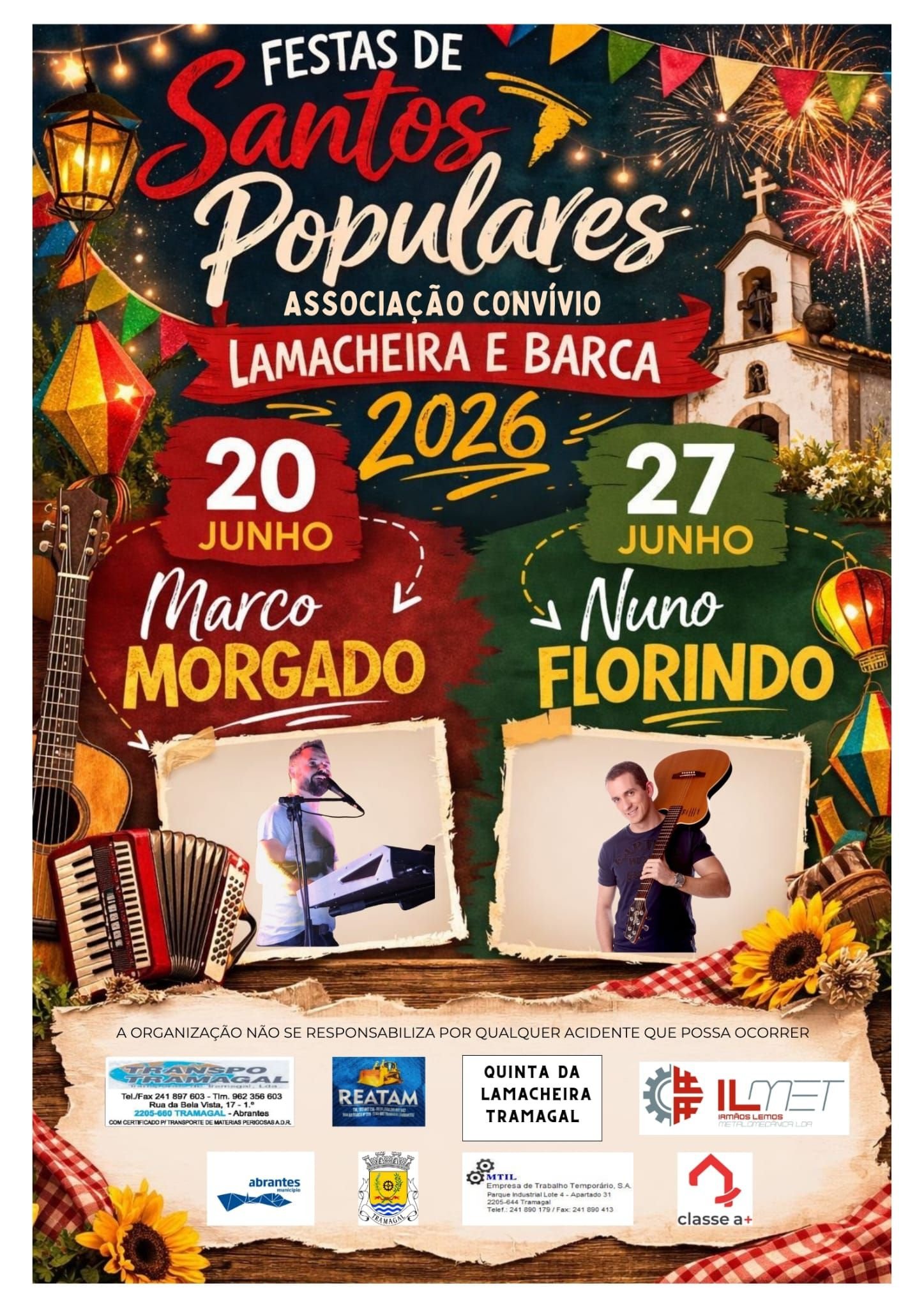 Cartaz Festas de Santos Populares 2026 - Lamacheira e Barca