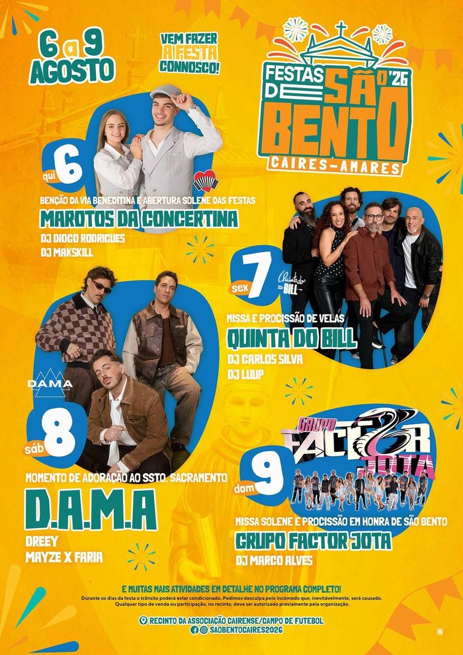 Cartaz Festas de São Bento 2026 - Caires