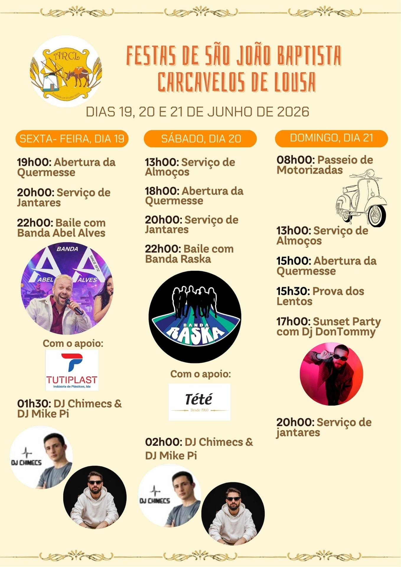 Cartaz Festas de São João Baptista 2026 - Carcavelos de Lousa