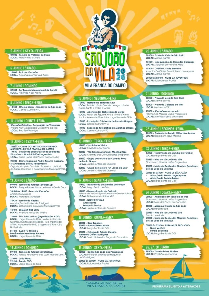 Cartaz Festas de São João da Vila 2026 - Vila Franca do Campo