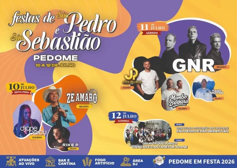 Cartaz Festas de São Pedro e São Sebastião 2026 - Pedome