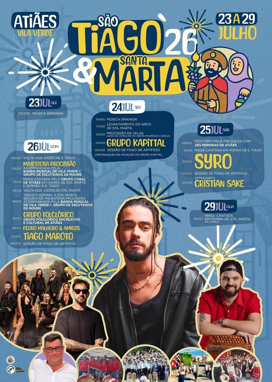 Cartaz Festas de São Tiago e Santa Marta 2026 - Atiães