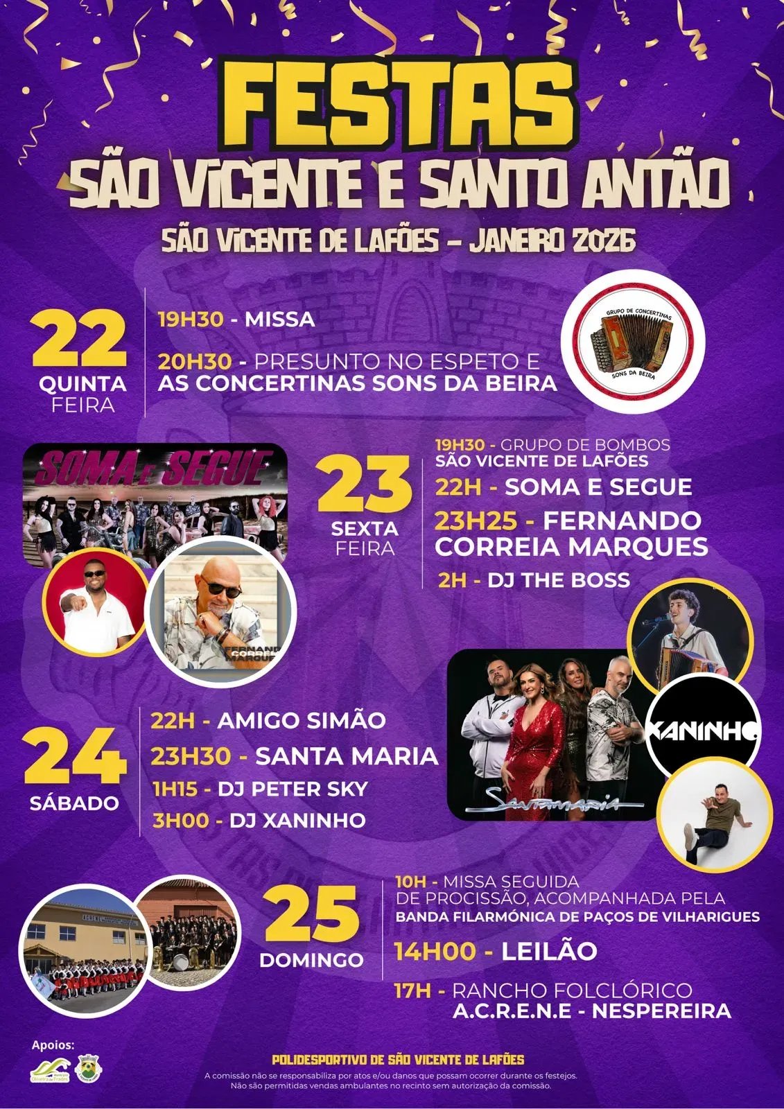 Cartaz Festas de São Vicente e Santo Antão 2026 - São Vicente de Lafões
