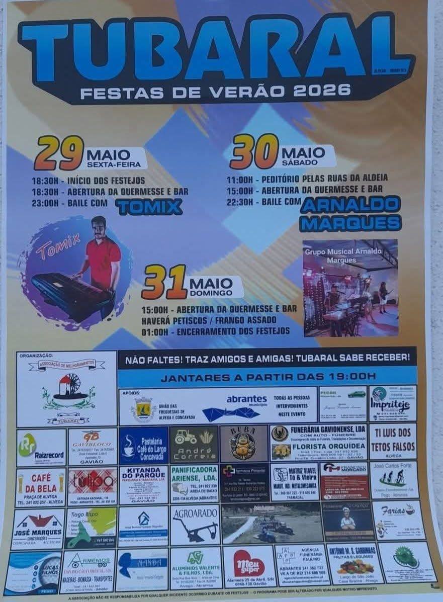 Cartaz Festas de Verão 2026 - Tubaral