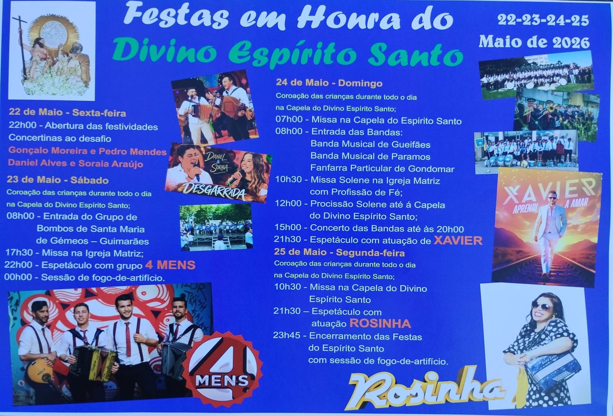Cartaz Festas em Honra ao Divino Espírito Santo 2026 - São Mamede do Coronado