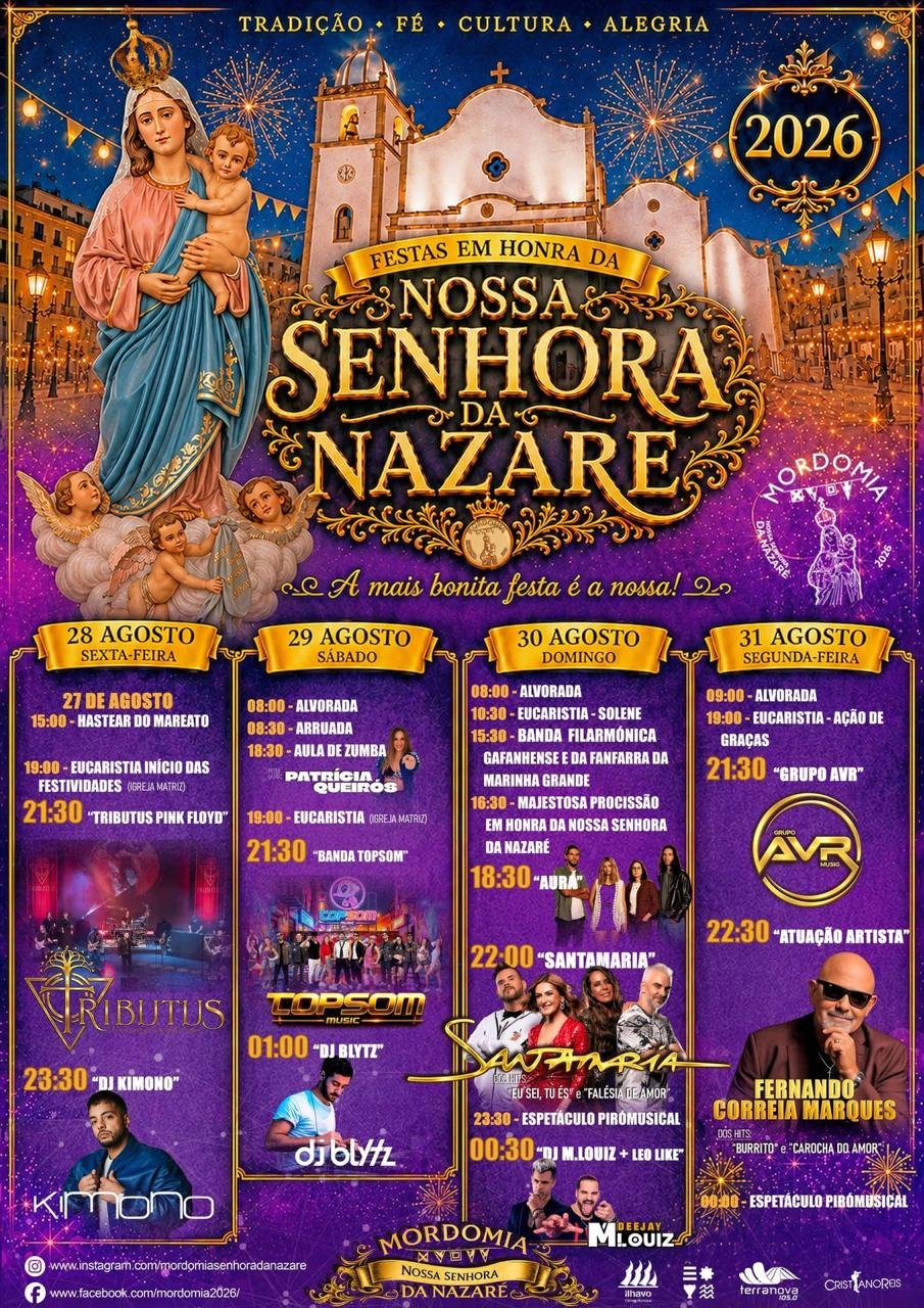 Cartaz Festas em honra da Nossa Senhora da Nazaré 2026 - Gafanha da Nazaré