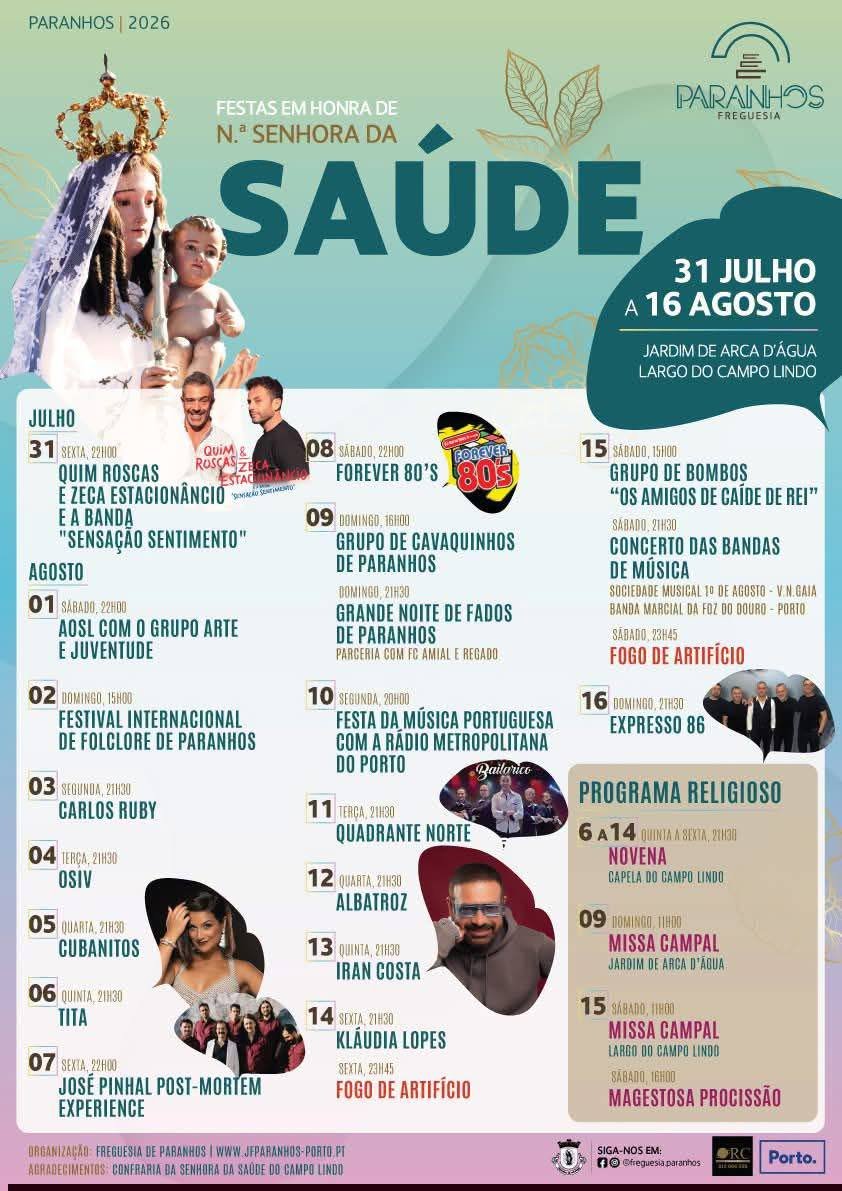 Cartaz Festas em honra de N. Senhora da Saúde 2026 - Paranhos