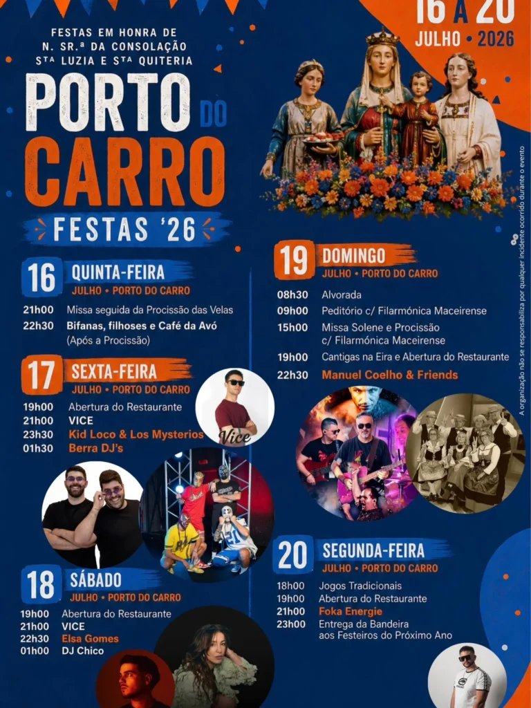 Cartaz Festas em honra de N. Sr.ª da Consolação Sta Luzia e Sta Quitéria 2026 - Porto do Carro