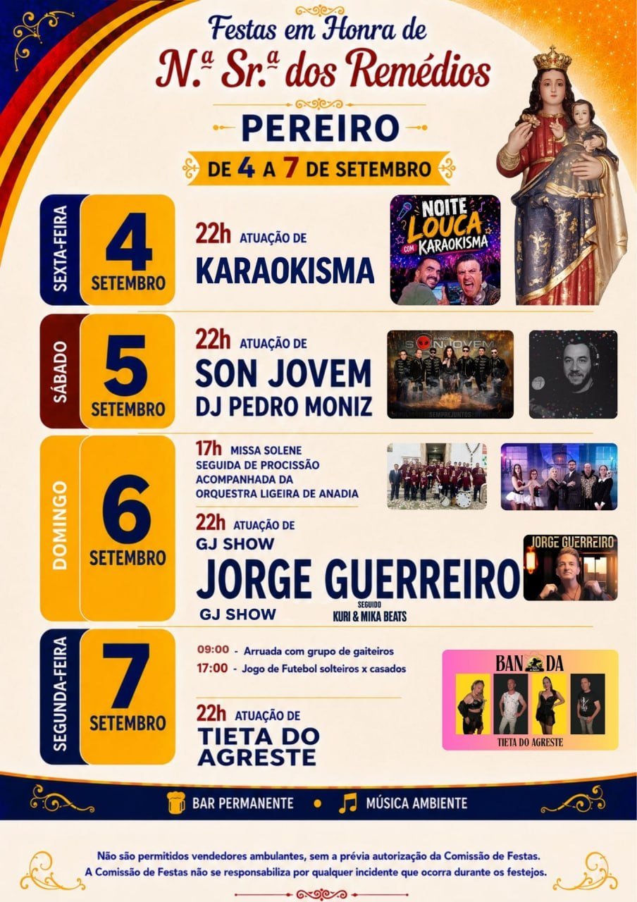 Cartaz Festas em honra de N.ª Sr.ª dos Remédios 2026 - Pereiro
