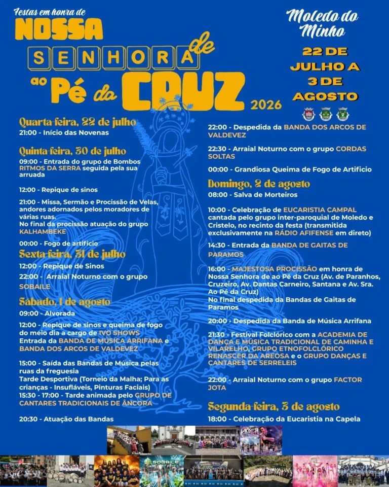 Cartaz Festas em honra de Nossa Senhora ao Pé da Cruz 2026 - Moledo do Minho