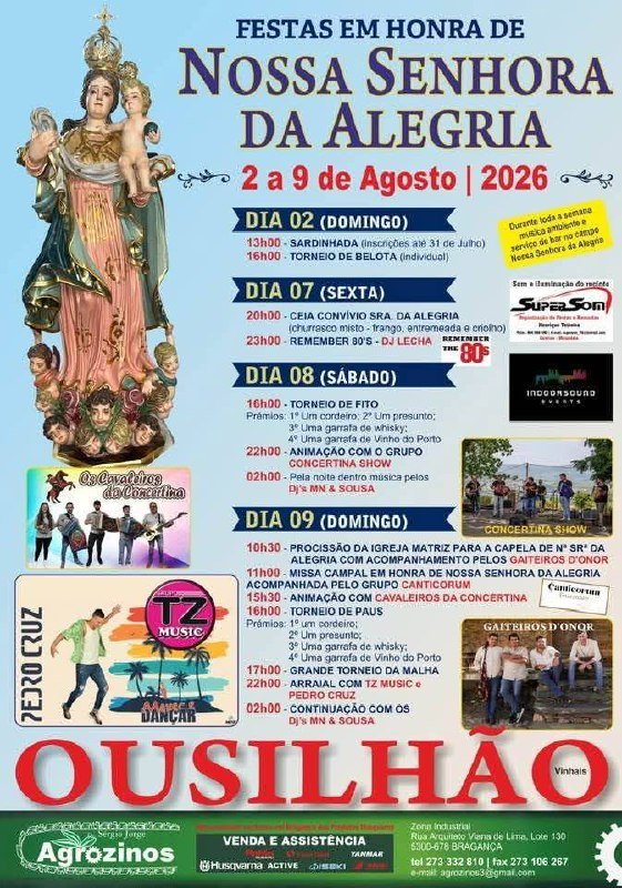 Cartaz Festas em honra de Nossa Senhora da Alegria 2026 - Ousilhão