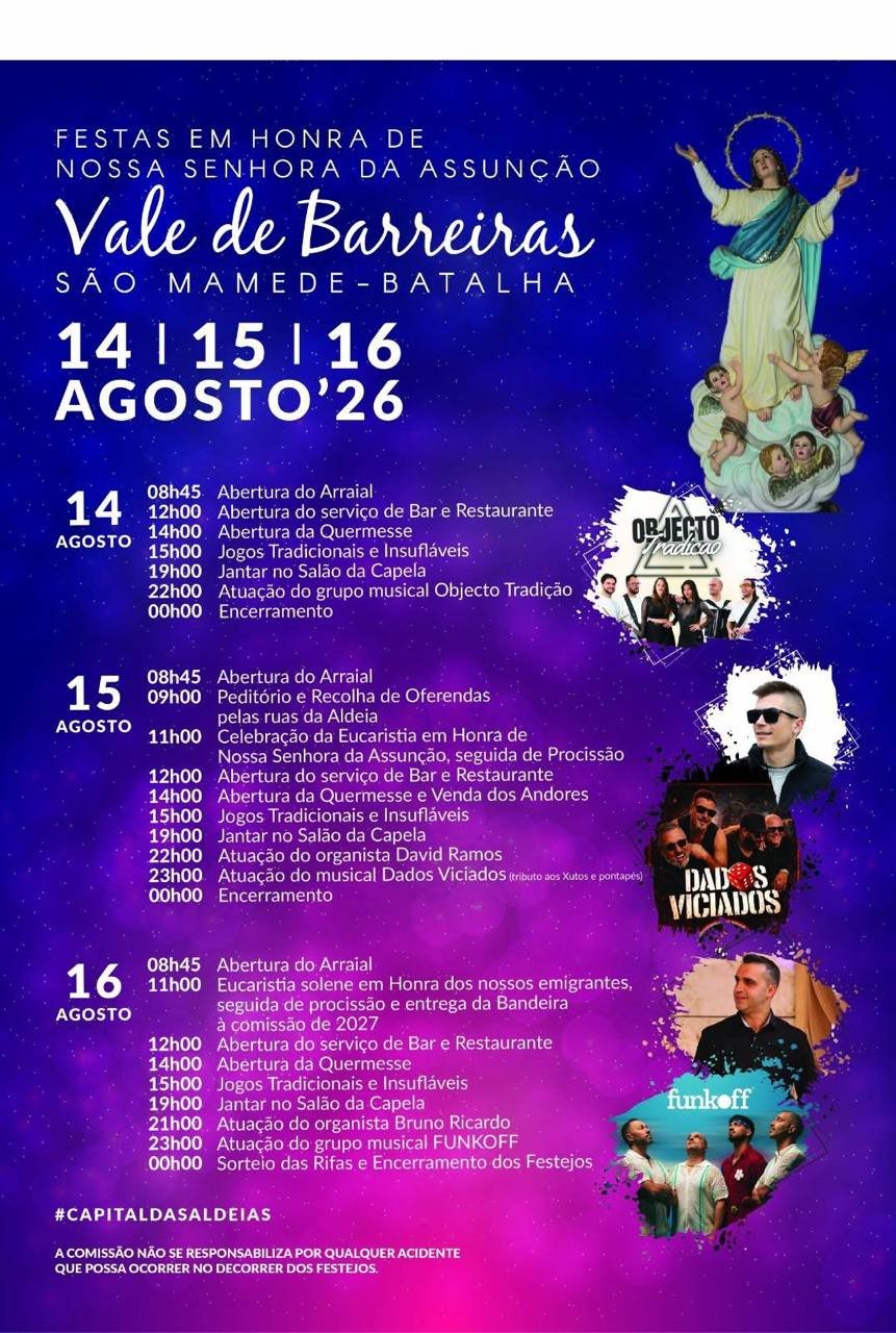 Cartaz Festas em honra de Nossa Senhora da Assunção 2026 - Vale de Barreira