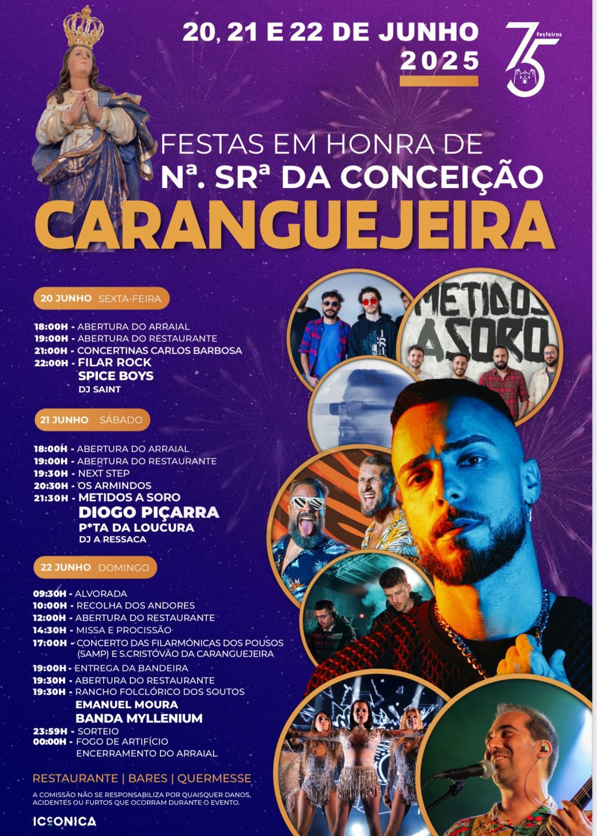 Cartaz Festas em Honra de Nossa Senhora da Conceição 2025 - Caranguejeira