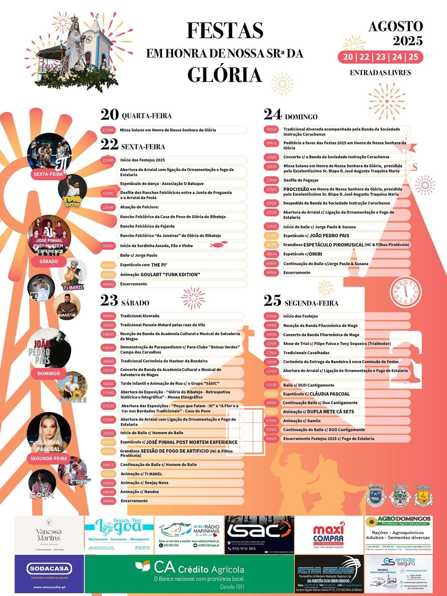 Cartaz Festas em Honra de Nossa Senhora da Glória 2025 - Glória do Ribatejo