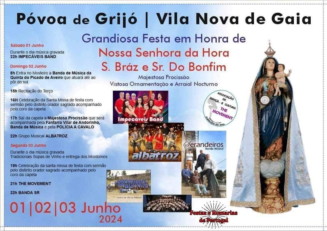 Cartaz Festas em honra de Nossa Senhora da Hora São Brás 2024 - Póvoa de Grijó 