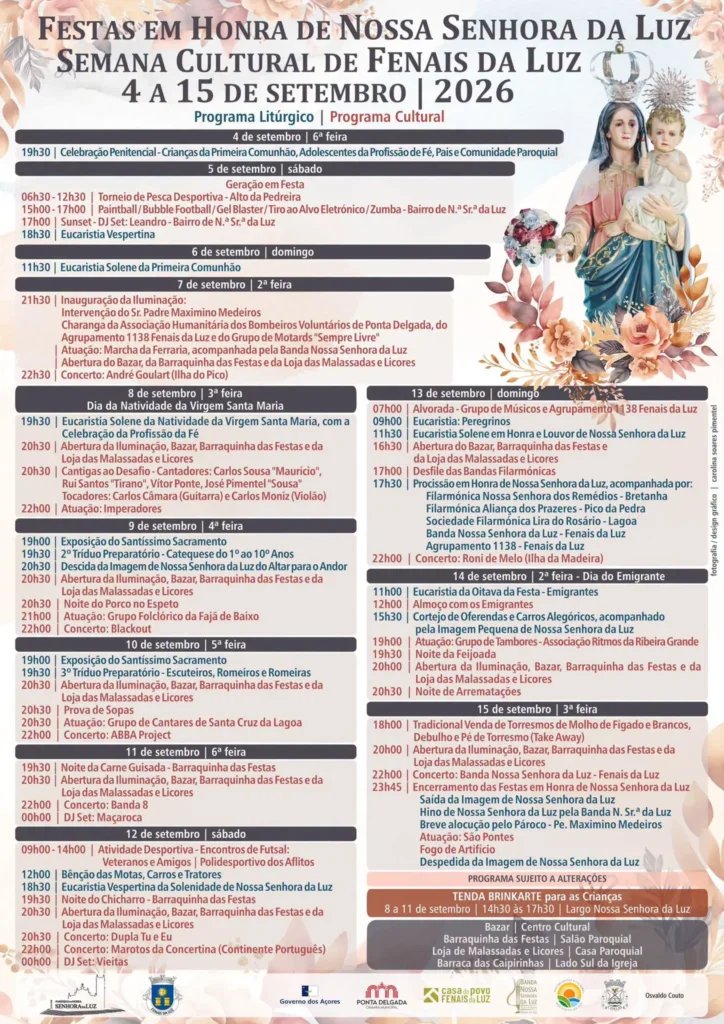 Cartaz Festas em Honra de Nossa Senhora da Luz 2026 - Fenais da Luz