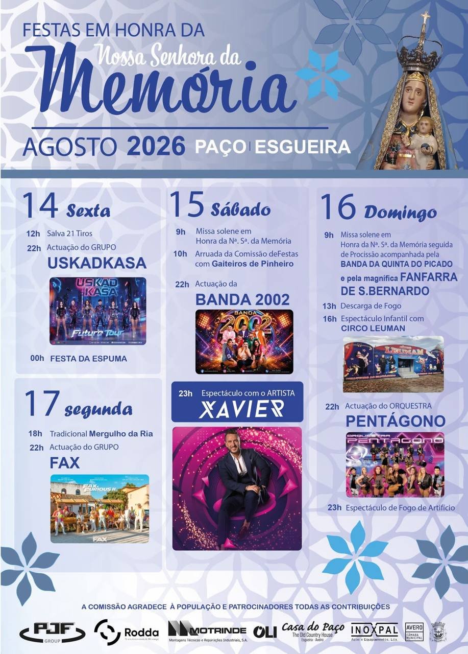 Cartaz Festas em honra de Nossa Senhora da Memória 2026 - Paço Esgueira