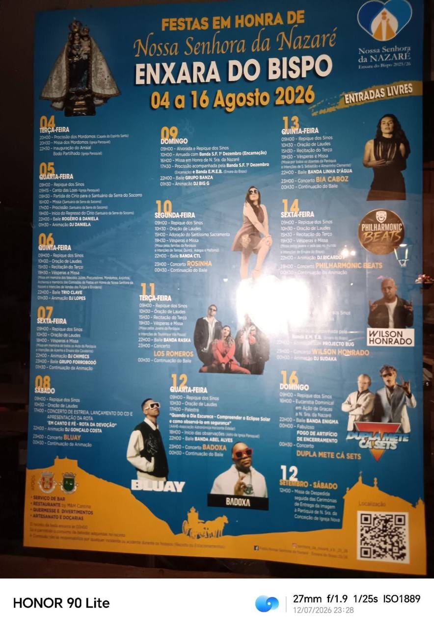 Cartaz Festas em honra de Nossa Senhora da Nazaré 2026 - Enxara do Bispo