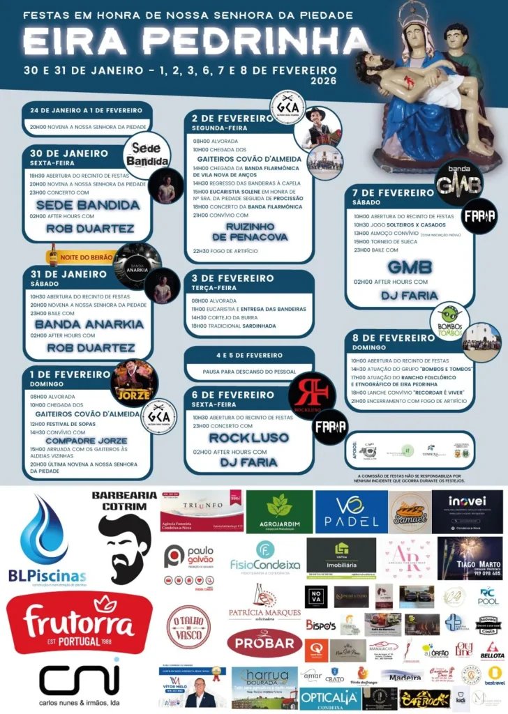 Cartaz Festas em honra de Nossa Senhora da Piedade 2026 - Eira Pedrinha