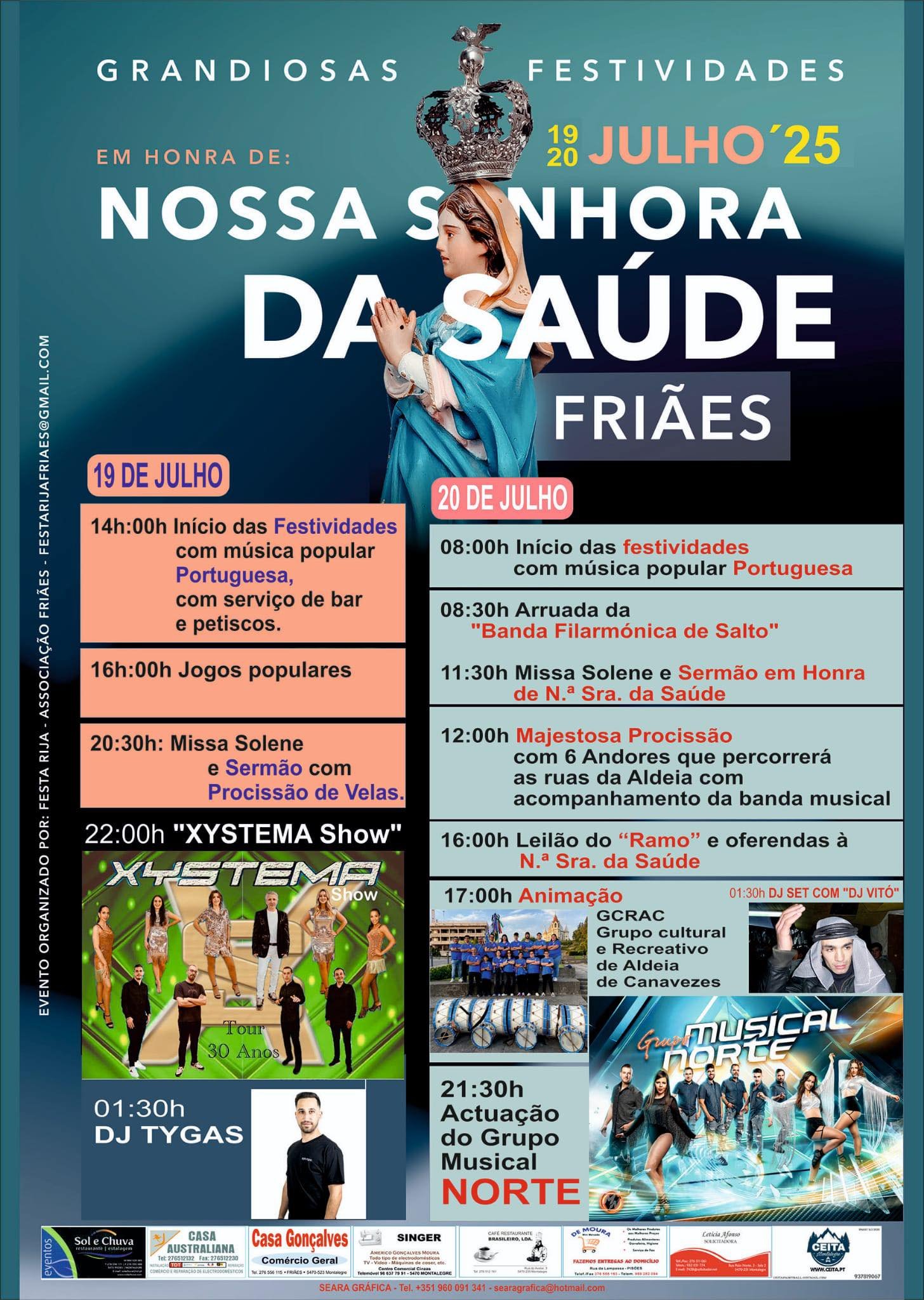 Cartaz Festas em Honra de nossa Senhora da Saúde 2025 - Friães
