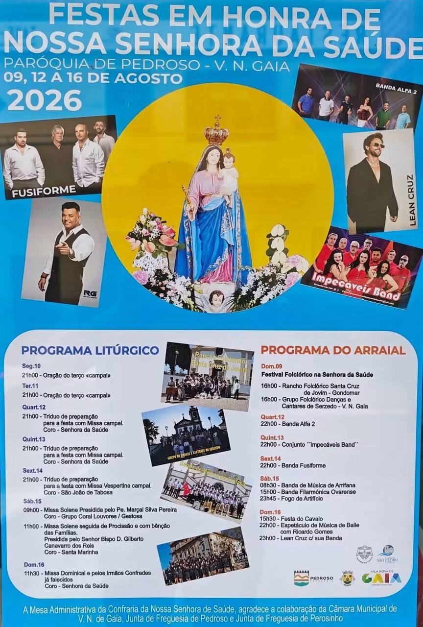 Cartaz Festas em honra de Nossa Senhora da Saúde 2026 - Pedroso