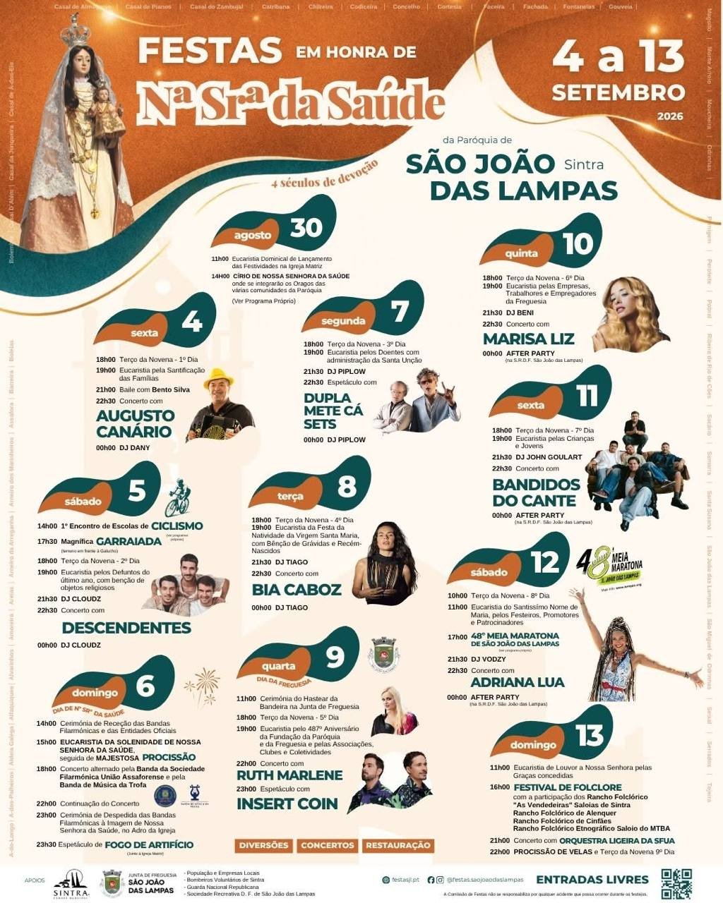 Cartaz Festas em honra de Nossa Senhora da Saúde 2026 - São João das Lampas