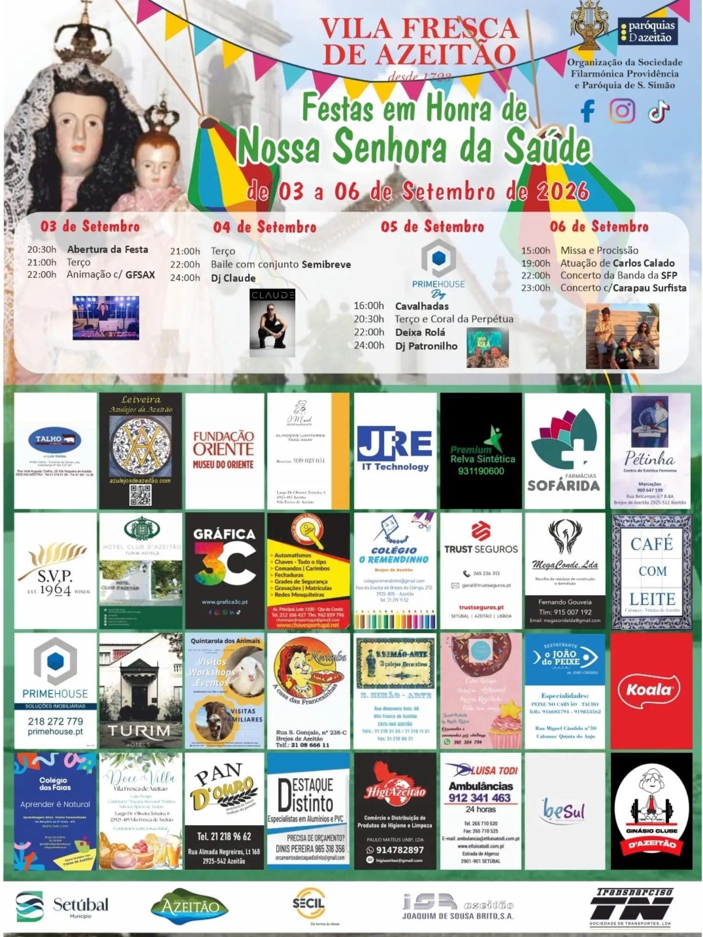 Cartaz Festas em Honra de Nossa Senhora da Saúde 2026 - Vila Fresca de Azeitão
