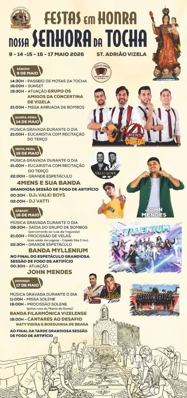 Cartaz Festas em honra de Nossa Senhora da Tocha 2026 - St. Adrião Vizela