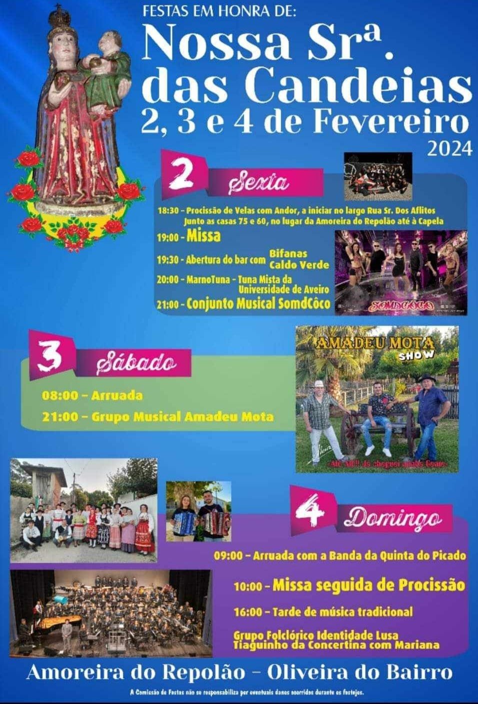Cartaz Festas em Honra de Nossa Senhora das Candeias 2024 - Amoreira do Repolão
